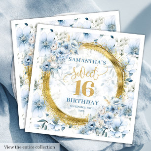 Unique Light Blue Sweet Sixteen Gold Glitter Napkin
