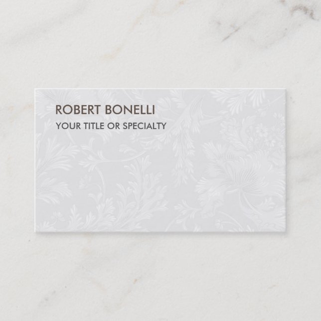 Unique Light Grey Floral Damask Business Card (Front)