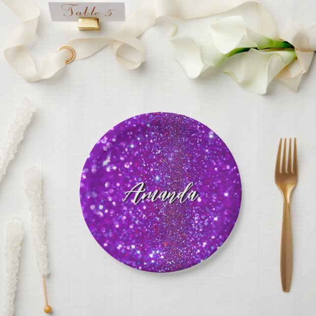 Unique Light Purple Blurry Glitter Sparks Paper Plate (Wedding)