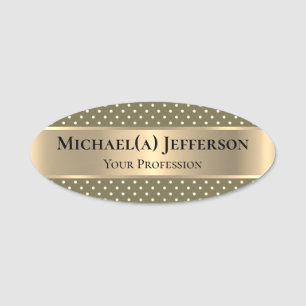 Unique Loden Green And Polka Dot: Chic Luxury Gold Name Tag