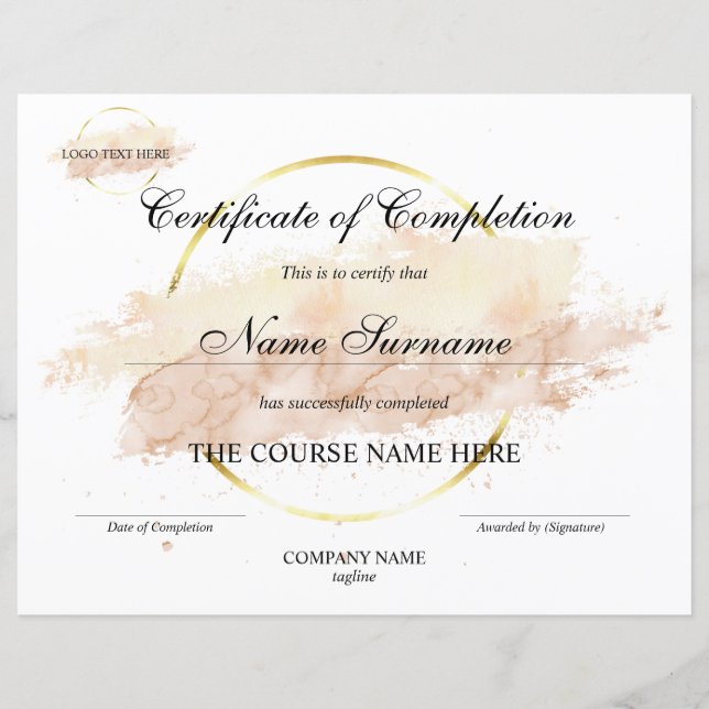 Unique Logo Certificate of Completion Award Course (Front)
