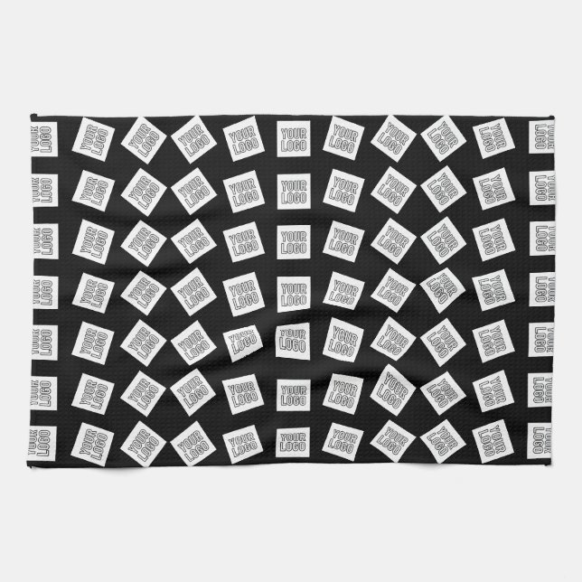 Unique Logo or Image Pattern | Black (editable) Tea Towel (Horizontal)