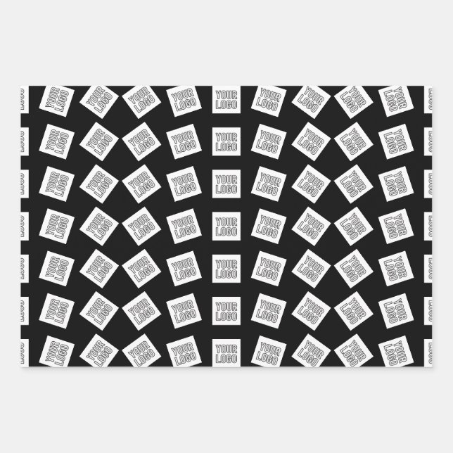 Unique Logo or Image Pattern | Black (editable) Wrapping Paper Sheet (Front)