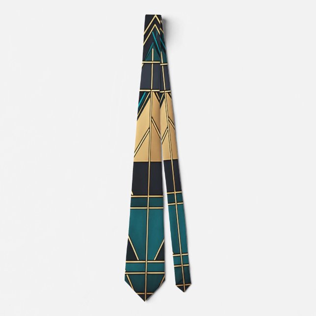 Unique Luxury Golden Green Print Tie (Front)