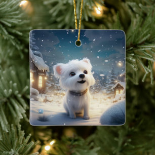 Unique Maltese Christmas, Gift For Dog Lovers Ceramic Ornament