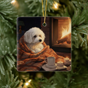 Unique Maltese Christmas, Gift For Dog Lovers Ceramic Ornament