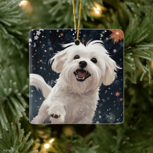Unique Maltese Christmas, Gift For Dog Lovers Ceramic Ornament