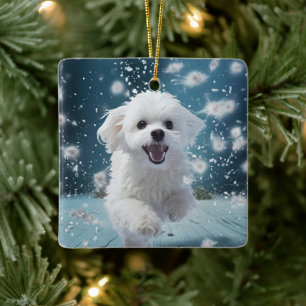 Unique Maltese Christmas, Gift For Dog Lovers Ceramic Ornament