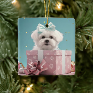 Unique Maltese Christmas, Gift For Dog Lovers Ceramic Ornament
