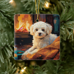 Unique Maltese Christmas, Gift For Dog Lovers Ceramic Ornament