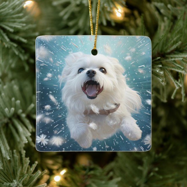Unique Maltese Christmas, Gift For Dog Lovers Ceramic Ornament (Tree)