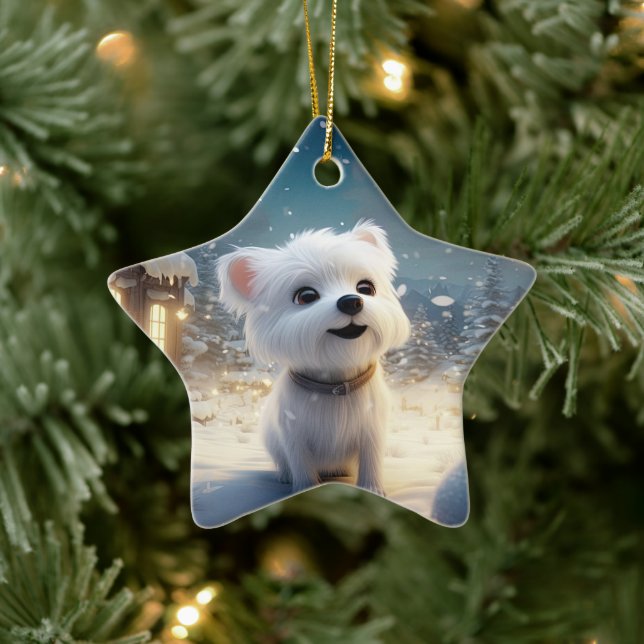 Unique Maltese Christmas, Gift For Dog Lovers Ceramic Tree Decoration (Tree)