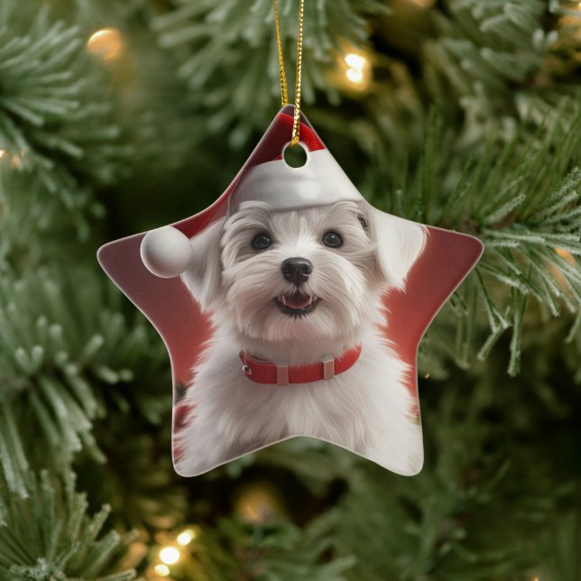 Unique Maltese Christmas, Gift For Dog Lovers Ceramic Tree Decoration (Tree)