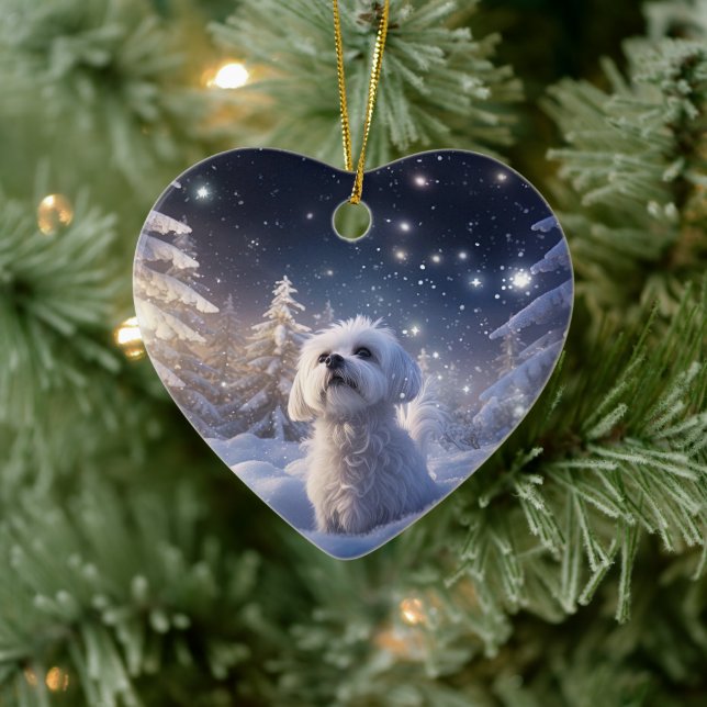 Unique Maltese Christmas, Gift For Dog Lovers Ceramic Tree Decoration (Tree)