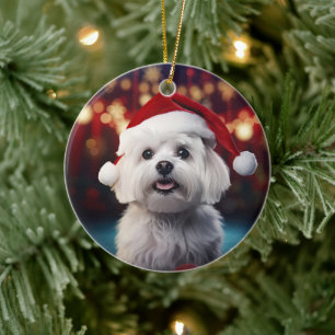 Unique Maltese Christmas, Gift For Dog Lovers Ceramic Tree Decoration