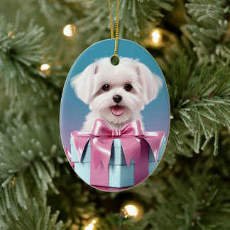 Unique Maltese Christmas, Gift For Dog Lovers Ceramic Tree Decoration