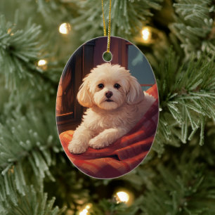 Unique Maltese Christmas, Gift For Dog Lovers Ceramic Tree Decoration