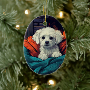 Unique Maltese Christmas, Gift For Dog Lovers Ceramic Tree Decoration