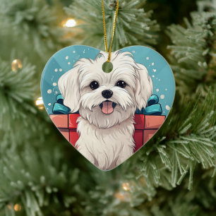 Unique Maltese Christmas, Gift For Dog Lovers Ceramic Tree Decoration