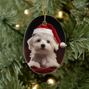 Unique Maltese Christmas, Gift For Dog Lovers Ceramic Tree Decoration