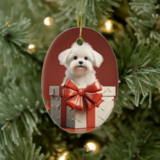 Unique Maltese Christmas, Gift For Dog Lovers Ceramic Tree Decoration