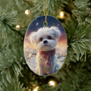 Unique Maltese Christmas, Gift For Dog Lovers Ceramic Tree Decoration
