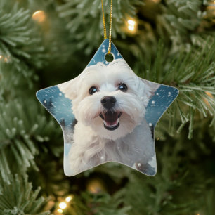 Unique Maltese Christmas, Gift For Dog Lovers Ceramic Tree Decoration