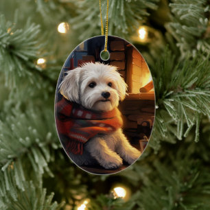 Unique Maltese Christmas, Gift For Dog Lovers Ceramic Tree Decoration