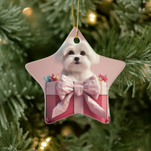 Unique Maltese Christmas, Gift For Dog Lovers Ceramic Tree Decoration