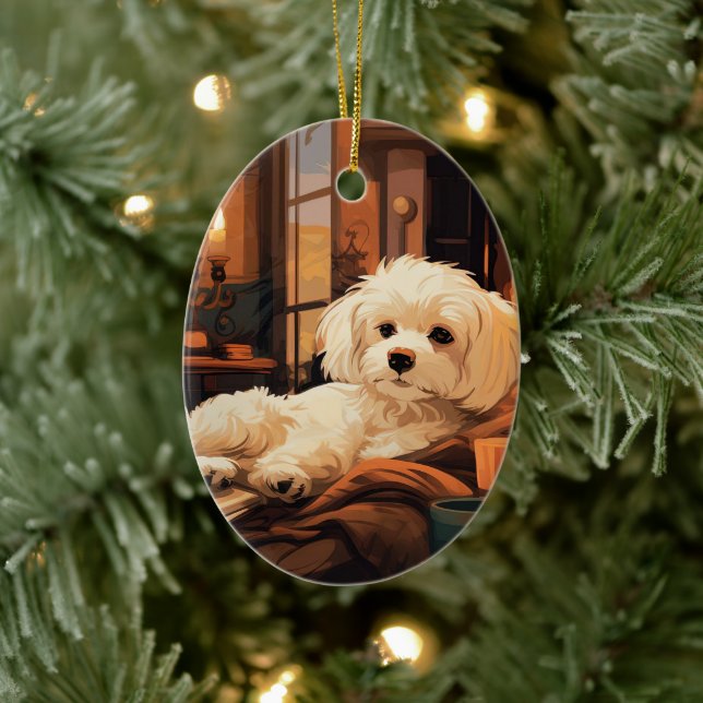 Unique Maltese Christmas, Gift For Dog Lovers Ceramic Tree Decoration (Tree)