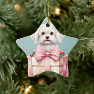Unique Maltese Christmas, Gift For Dog Lovers Ceramic Tree Decoration