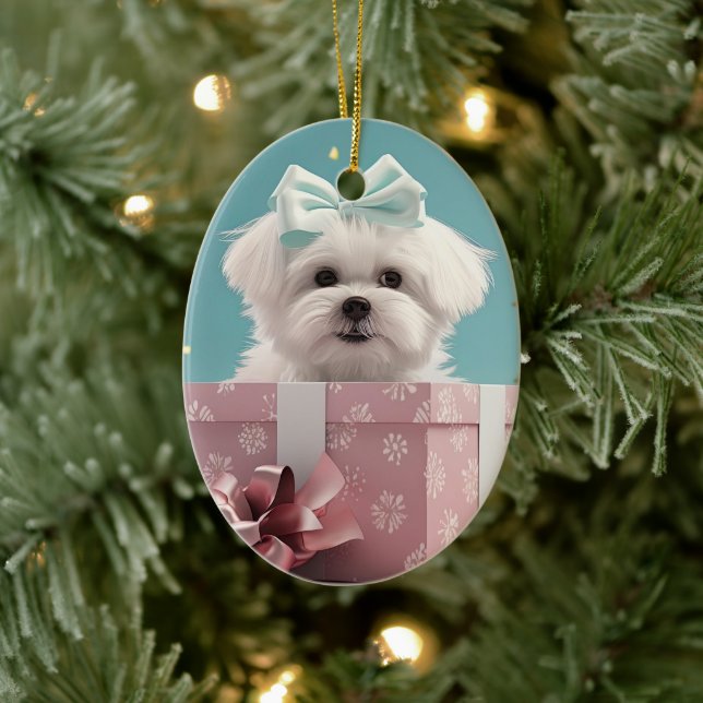 Unique Maltese Christmas, Gift For Dog Lovers Ceramic Tree Decoration (Tree)