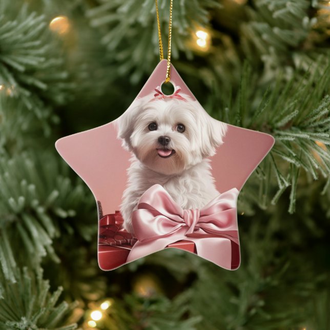 Unique Maltese Christmas, Gift For Dog Lovers Ceramic Tree Decoration (Tree)