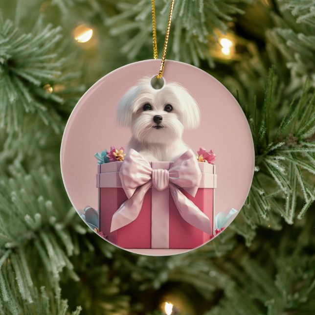 Unique Maltese Christmas, Gift For Dog Lovers Ceramic Tree Decoration (Tree)