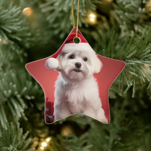 Unique Maltese Christmas, Gift For Dog Lovers Ceramic Tree Decoration (Tree)