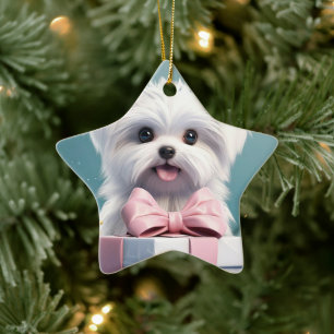 Unique Maltese Christmas, Gift For Dog Lovers Ceramic Tree Decoration