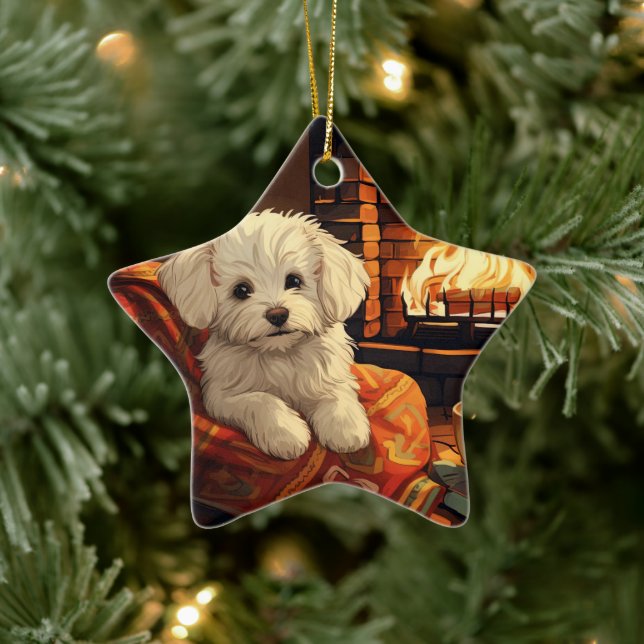 Unique Maltese Christmas, Gift For Dog Lovers Ceramic Tree Decoration (Tree)