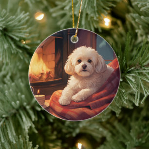 Unique Maltese Christmas, Gift For Dog Lovers Ceramic Tree Decoration