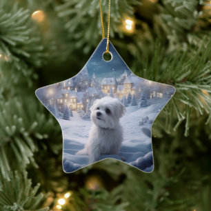 Unique Maltese Christmas, Gift For Dog Lovers Ceramic Tree Decoration