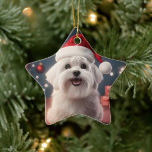Unique Maltese Christmas, Gift For Dog Lovers Ceramic Tree Decoration