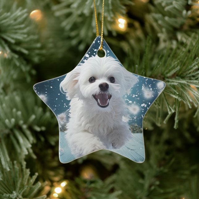 Unique Maltese Christmas, Gift For Dog Lovers Ceramic Tree Decoration (Tree)