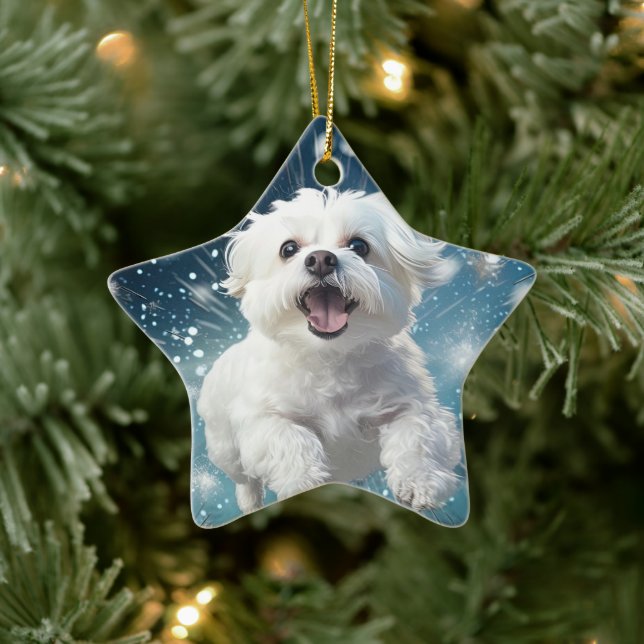 Unique Maltese Christmas, Gift For Dog Lovers Ceramic Tree Decoration (Tree)