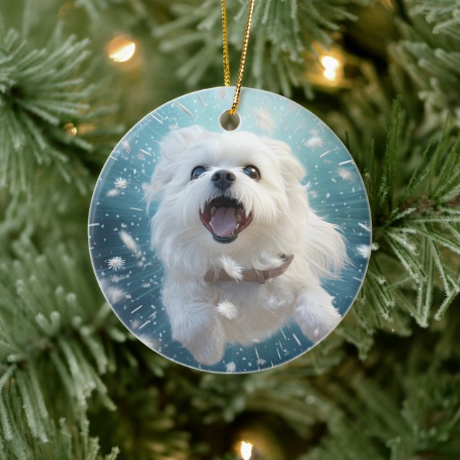 Unique Maltese Christmas, Gift For Dog Lovers Ceramic Tree Decoration (Tree)
