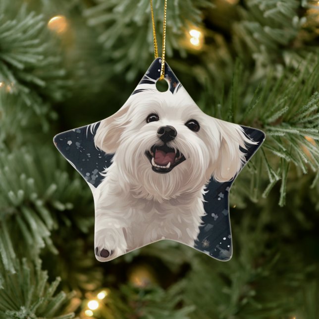 Unique Maltese Christmas, Gift For Dog Lovers Ceramic Tree Decoration (Tree)