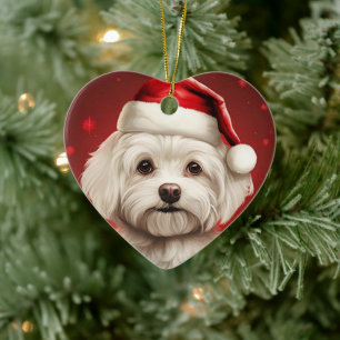 Unique Maltese Christmas, Gift For Dog Lovers Ceramic Tree Decoration