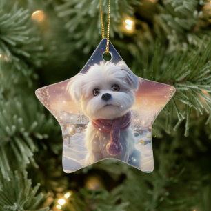 Unique Maltese Christmas, Gift For Dog Lovers Ceramic Tree Decoration
