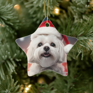 Unique Maltese Christmas, Gift For Dog Lovers Ceramic Tree Decoration