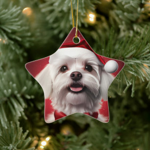 Unique Maltese Christmas, Gift For Dog Lovers Ceramic Tree Decoration