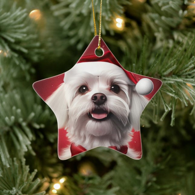 Unique Maltese Christmas, Gift For Dog Lovers Ceramic Tree Decoration (Tree)