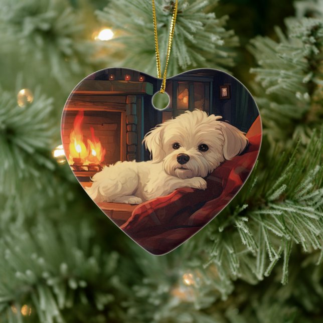 Unique Maltese Christmas, Gift For Dog Lovers Ceramic Tree Decoration (Tree)